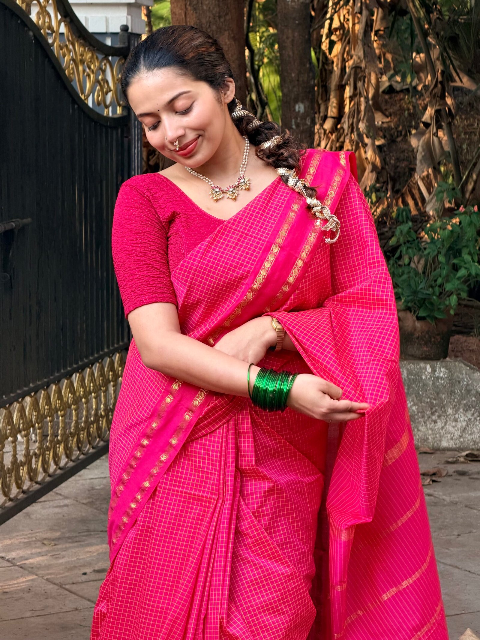 Checked Arani Cotton saree