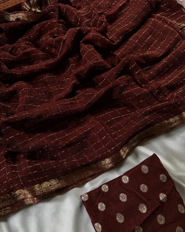 Checked Viscous Georgette Saree