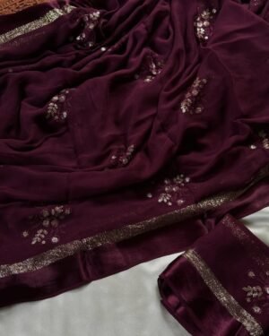 Launching new viscous georgette in 🍷 color + free shipping#viscousgeorrgte🖤 #viscousgeorgette Elegant Wine Viscous Georgette Saree