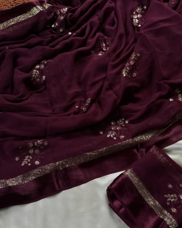 Elegant Wine Viscous Georgette Saree