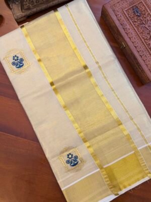 Peacock Embroidery Tissue Kerala Saree