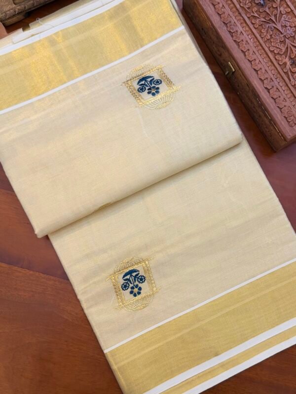 Peacock Embroidery Tissue Kerala Saree