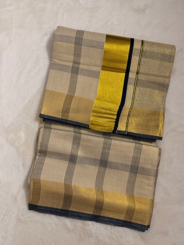 IMG_9137 Checked Black Tissue Kerala Saree