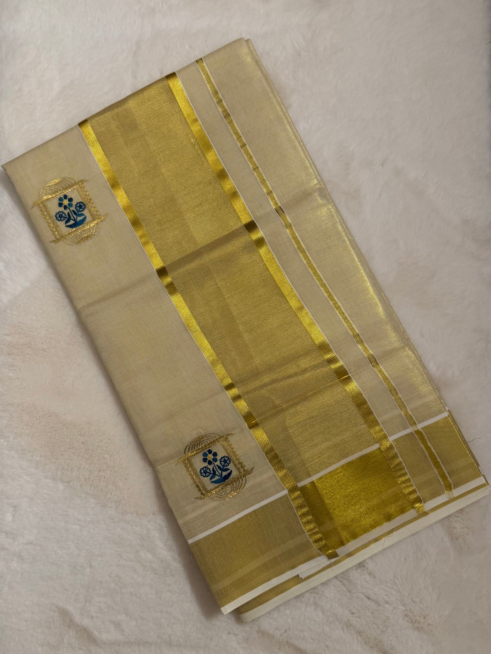 Peacock Embroidery Tissue Kerala Saree