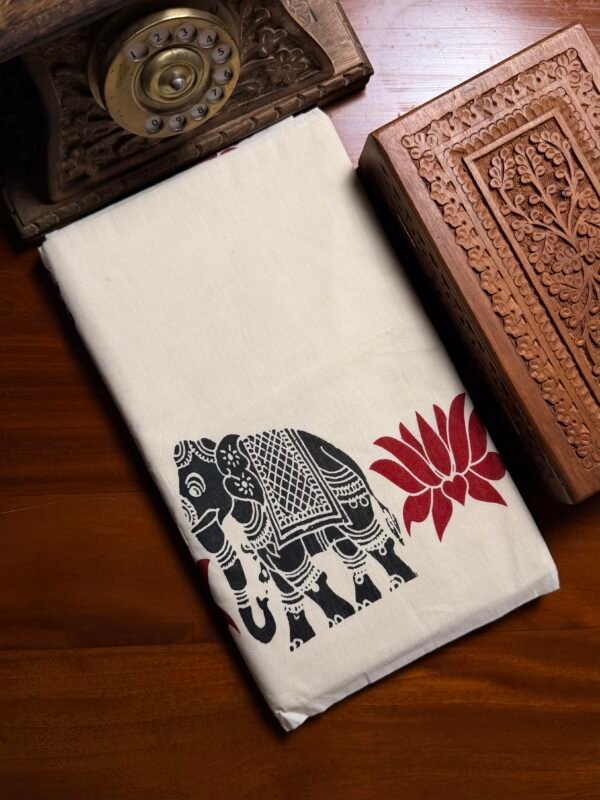 Kerala Traditional Gaja Printed Set Saree