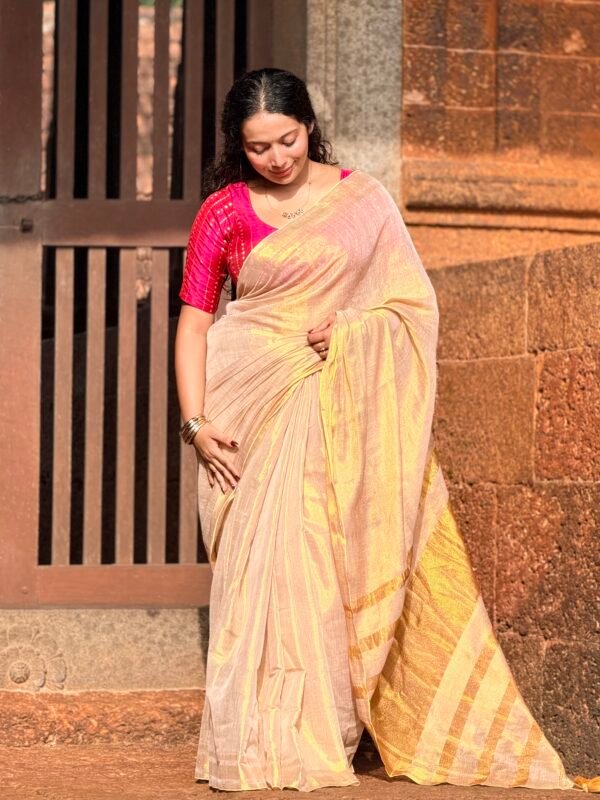 Golden Tissue Mul Cotton Saree