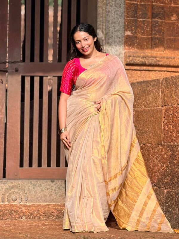 Golden Tissue Mul Cotton Saree