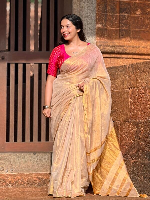 Golden Tissue Mul Cotton Saree