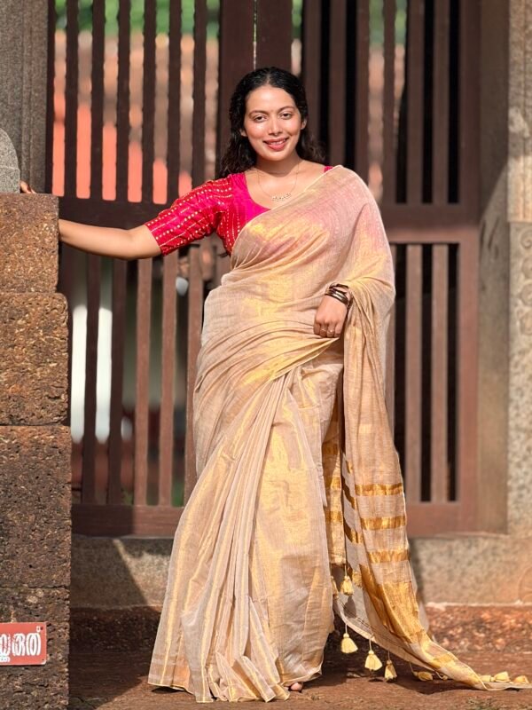 Golden Tissue Mul Cotton Saree
