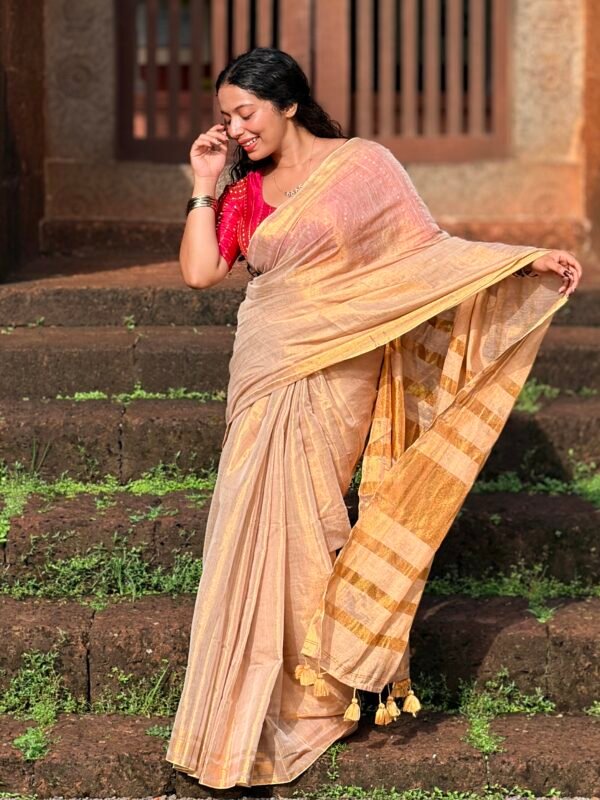Golden Tissue Mul Cotton Saree