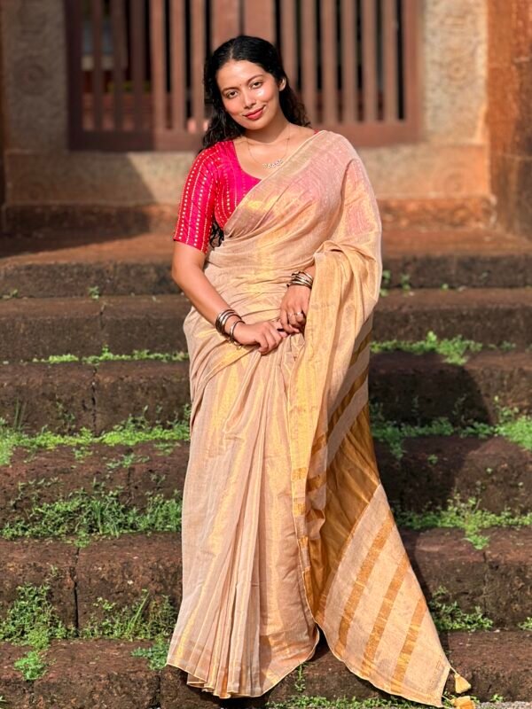 Golden Tissue Mul Cotton Saree