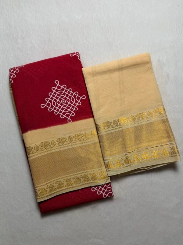 Traditional Kolam Madurai Sungudi Cotton Saree with Blouse Piece